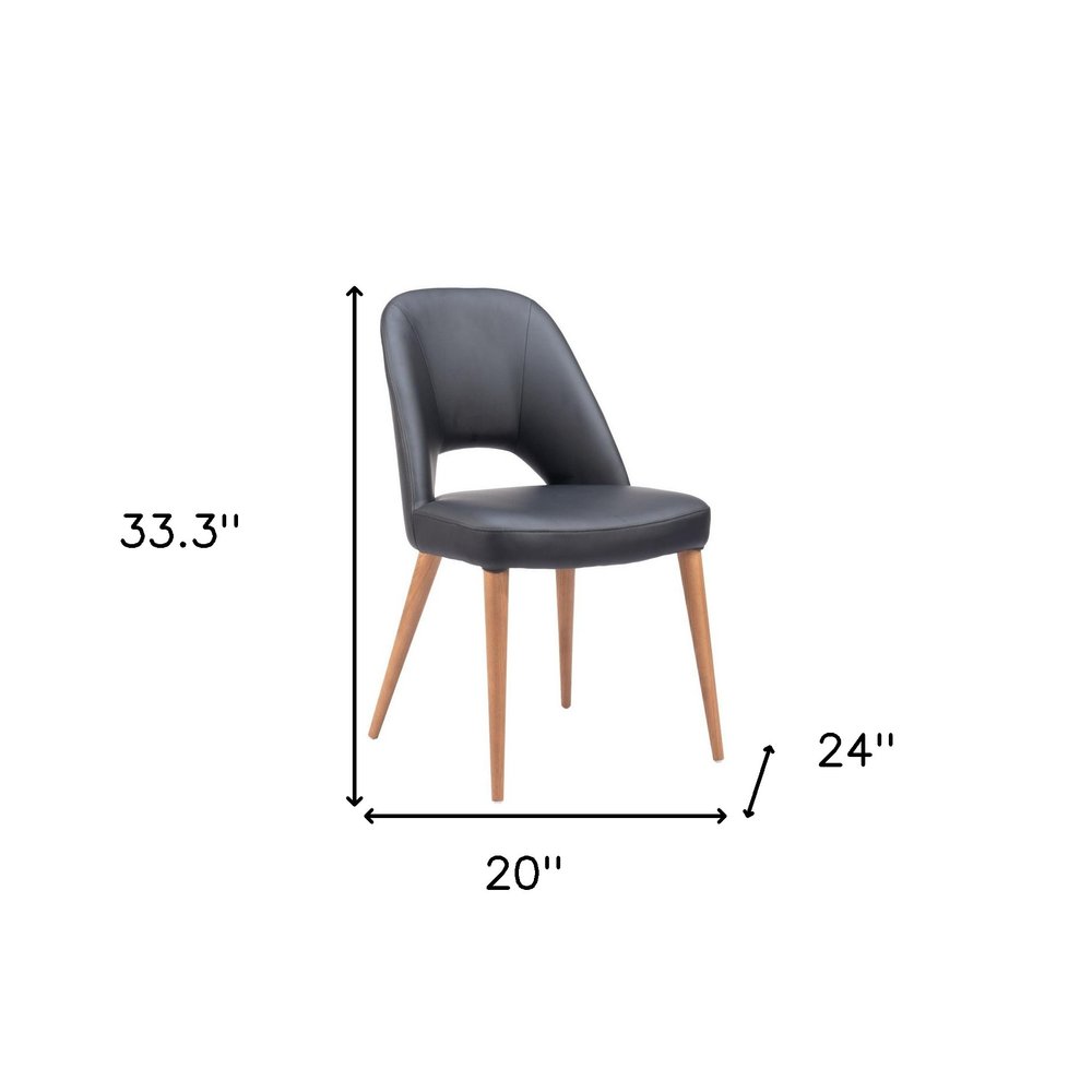Set of Two Black and Brown Faux Leather Open Back Dining Side Chairs