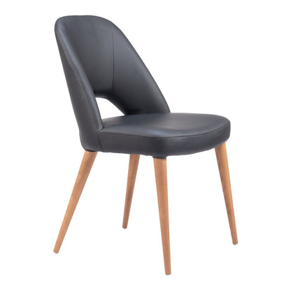Set of Two Black and Brown Faux Leather Open Back Dining Side Chairs