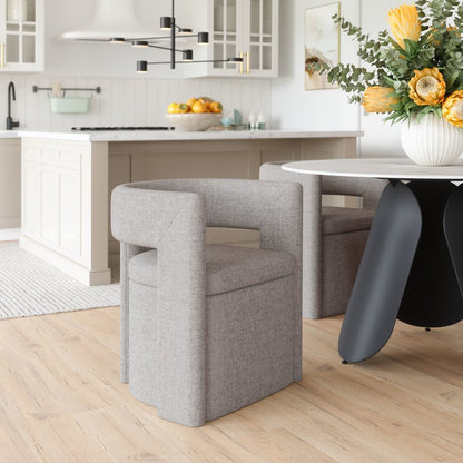 Gray Upholstery Open Back Dining Arm Chair