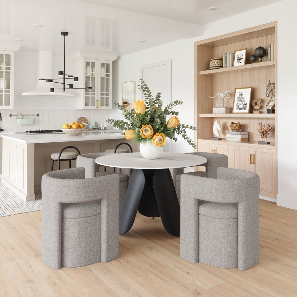 Gray Upholstery Open Back Dining Arm Chair