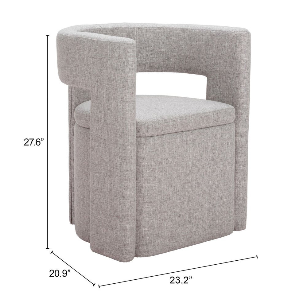 Gray Upholstery Open Back Dining Arm Chair