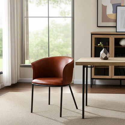 Brown and Black Upholstered Faux Leather Dining Arm Chair