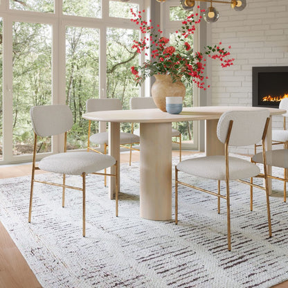 Cream and Brass Upholstery Open Back Dining Side Chair