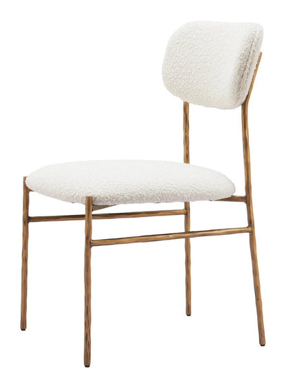 Cream and Brass Upholstery Open Back Dining Side Chair