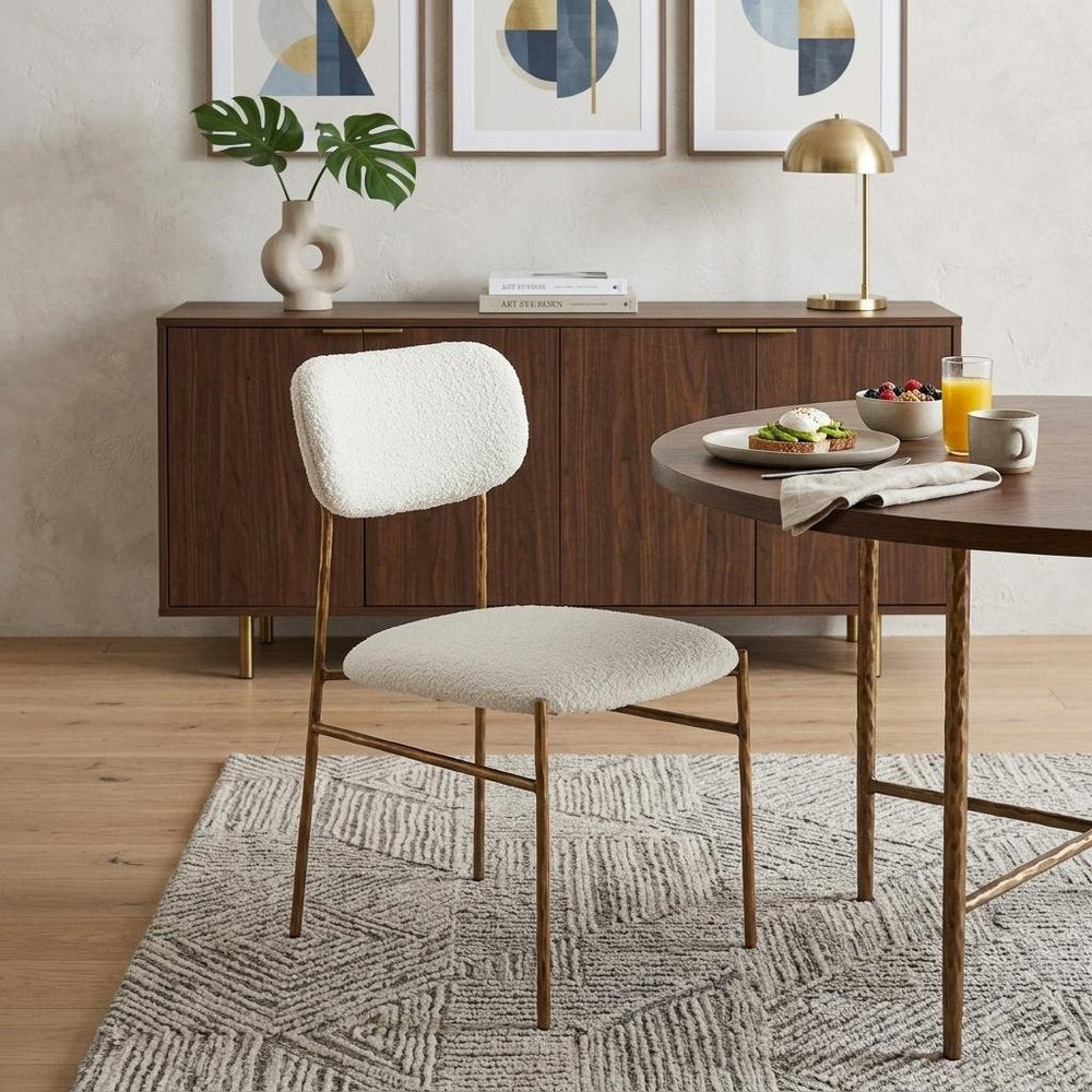 Cream and Brass Upholstery Open Back Dining Side Chair