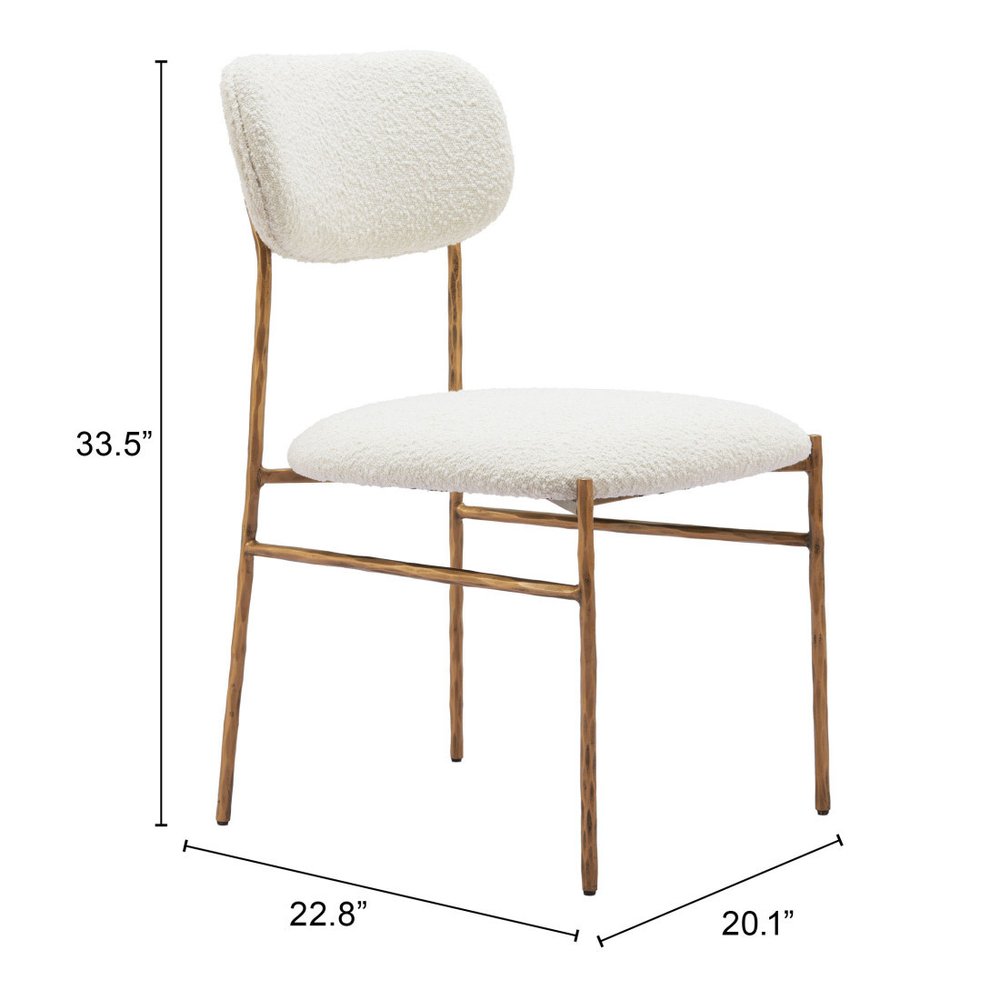 Cream and Brass Upholstery Open Back Dining Side Chair