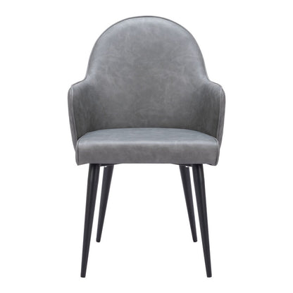 Gray and Black Faux Leather Dining Arm Chair