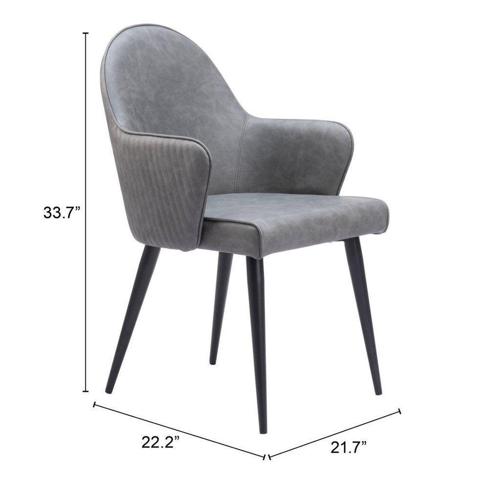 Gray and Black Faux Leather Dining Arm Chair