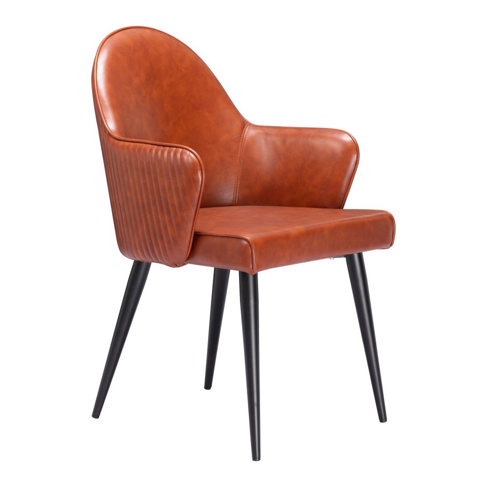 Brown and Black Faux Leather Dining Arm Chair