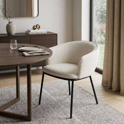 Ivory and Black Faux Fur Dining Arm Chair