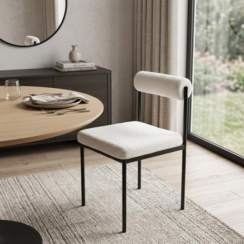 Ivory and Black Faux Fur Open Back Dining Side Chair