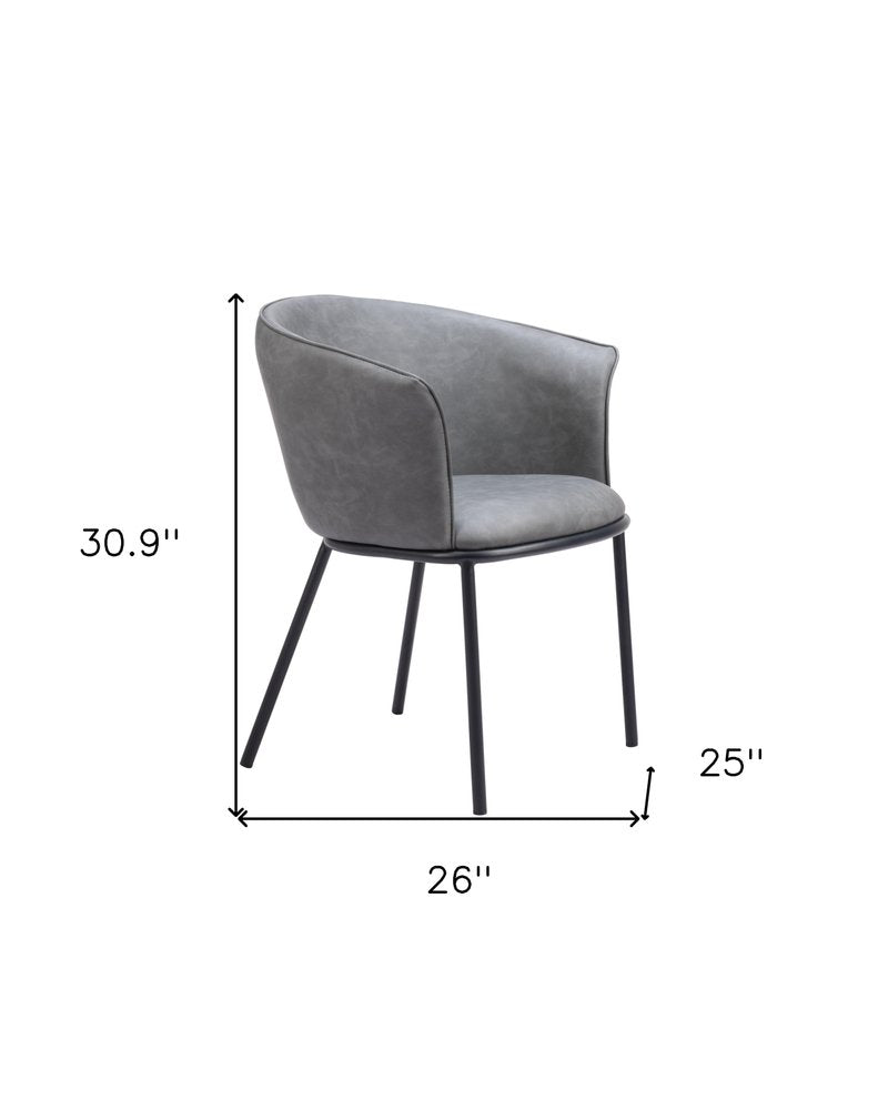 Gray and Black Faux Leather Dining Arm Chair
