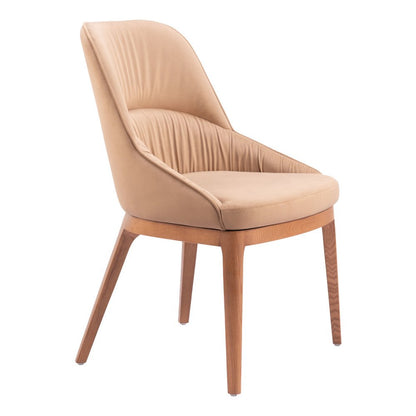 Set of Two Tan and Brown Upholstery Dining Side Chairs