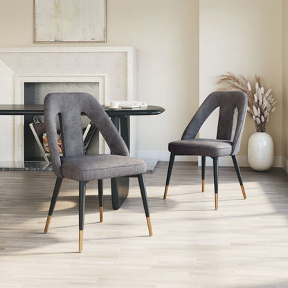 Gray Black and Gold Faux Fur Open Back Dining Side Chair