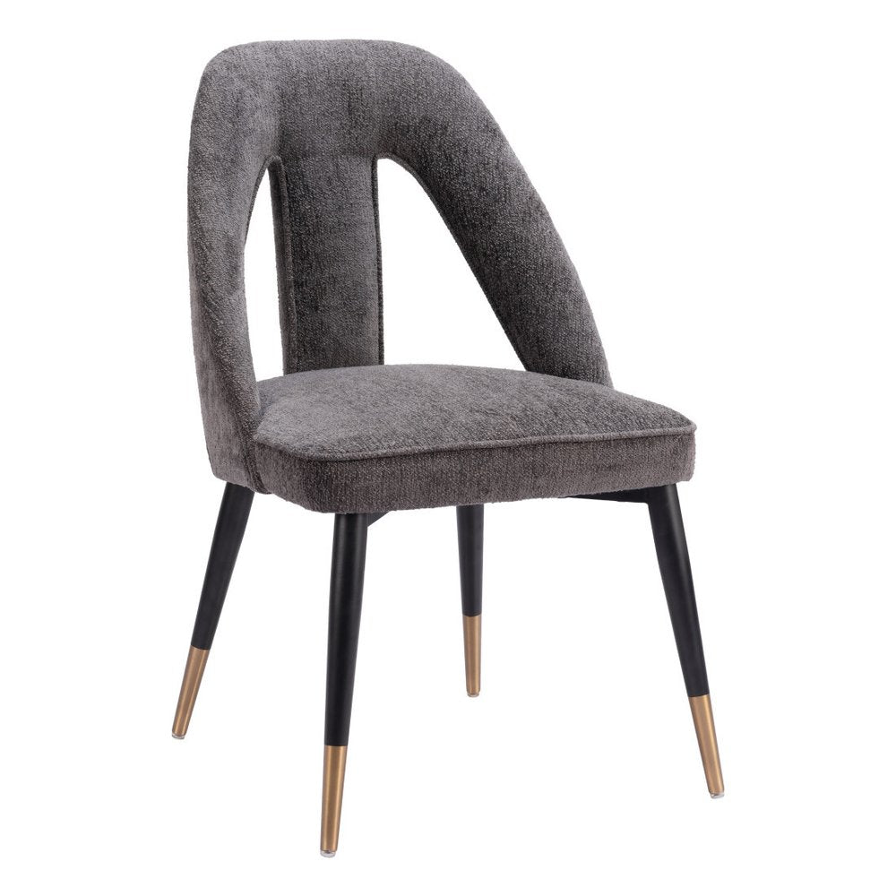 Gray Black and Gold Faux Fur Open Back Dining Side Chair