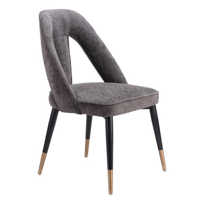 Gray Black and Gold Faux Fur Open Back Dining Side Chair