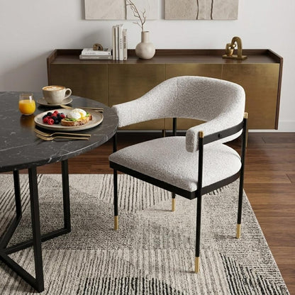 Gray Black and Gold Faux Fur Open Back Dining Arm Chair