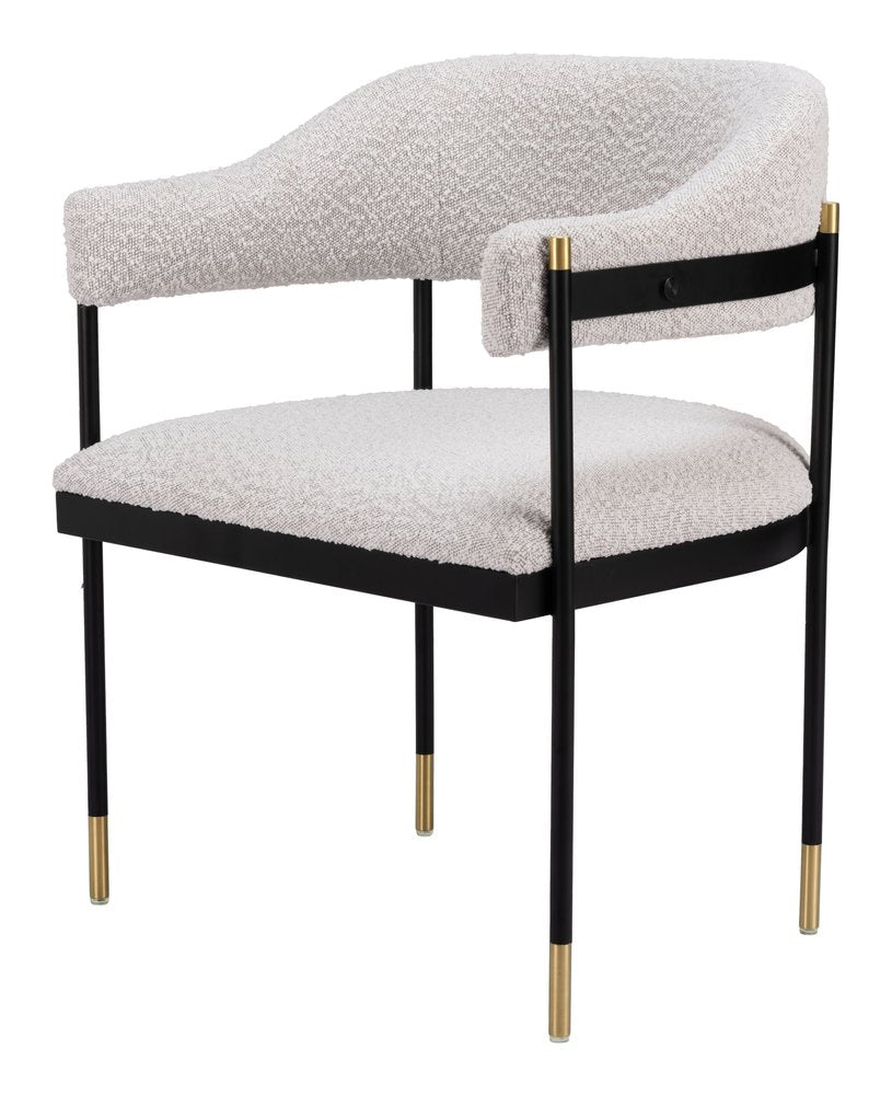 Gray Black and Gold Faux Fur Open Back Dining Arm Chair