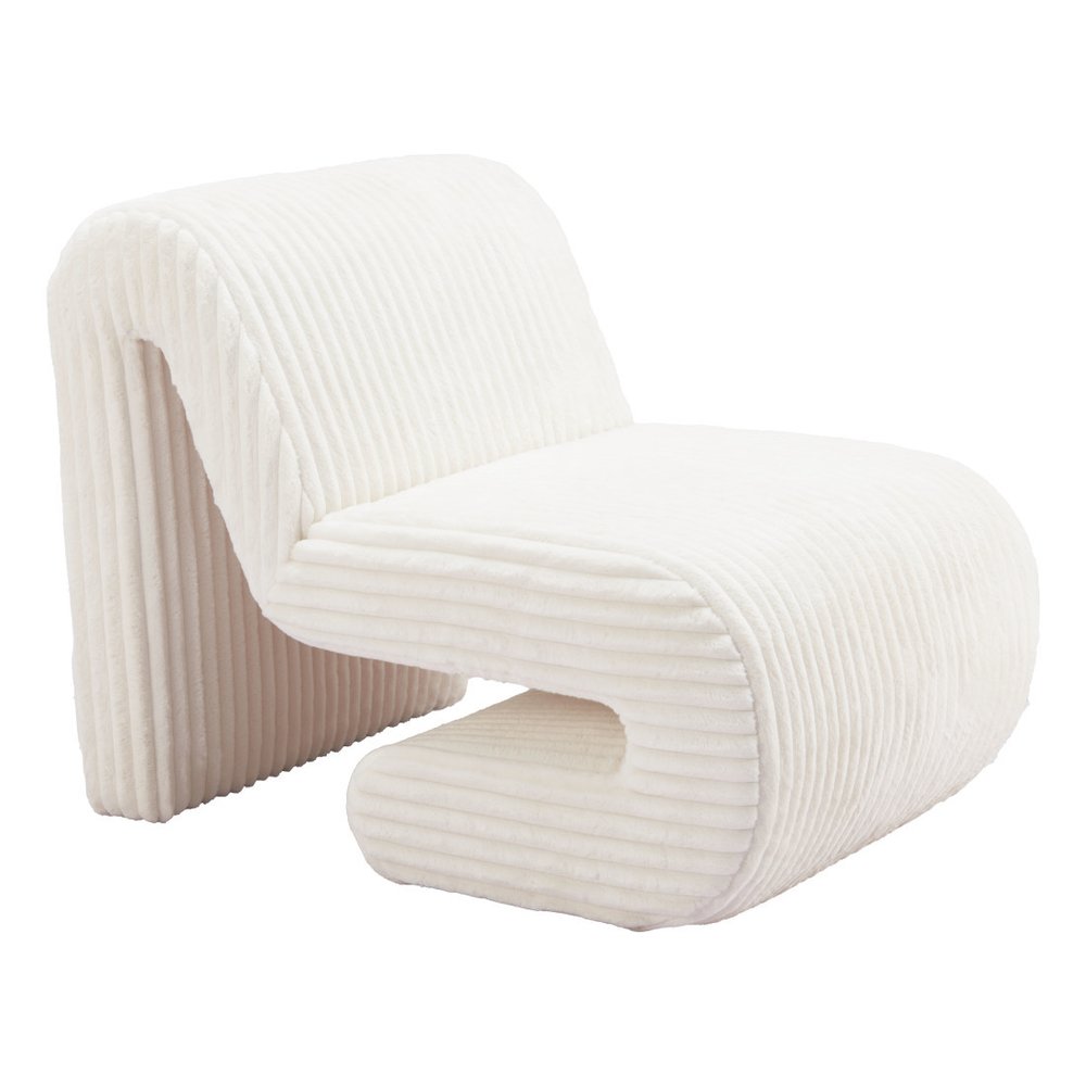 26" White Corduroy And Upholstered Lounge Chair
