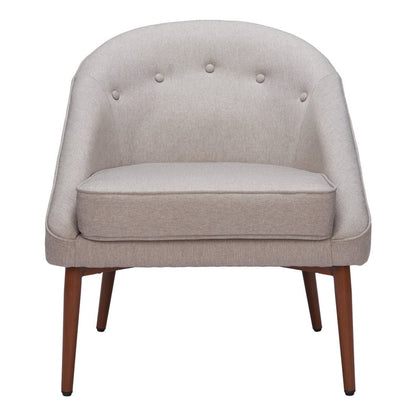 28" Gray And Brown Fabric And Upholstered Tufted Barrel Chair