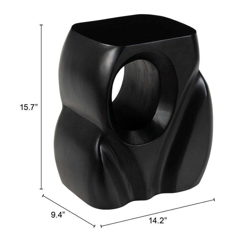 16" Black Solid Wood Figurine End Table