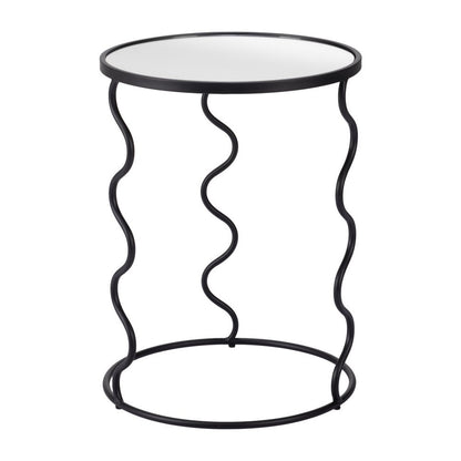 24" Black Mirrored Glass and Steel Round Abstract End Table