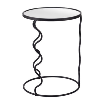 24" Black Mirrored Glass and Steel Round Abstract End Table