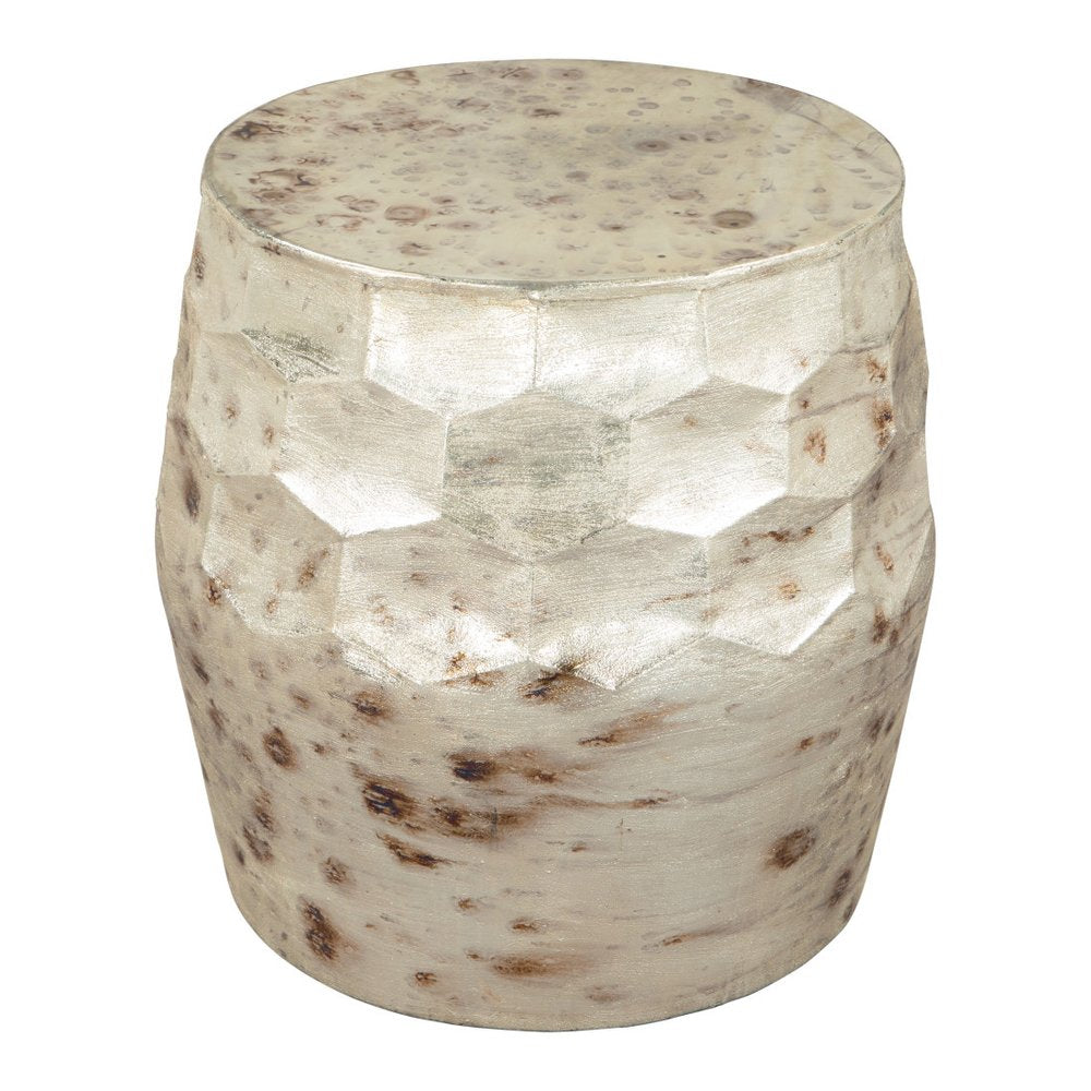 22" Beige Iron Round Block End Table