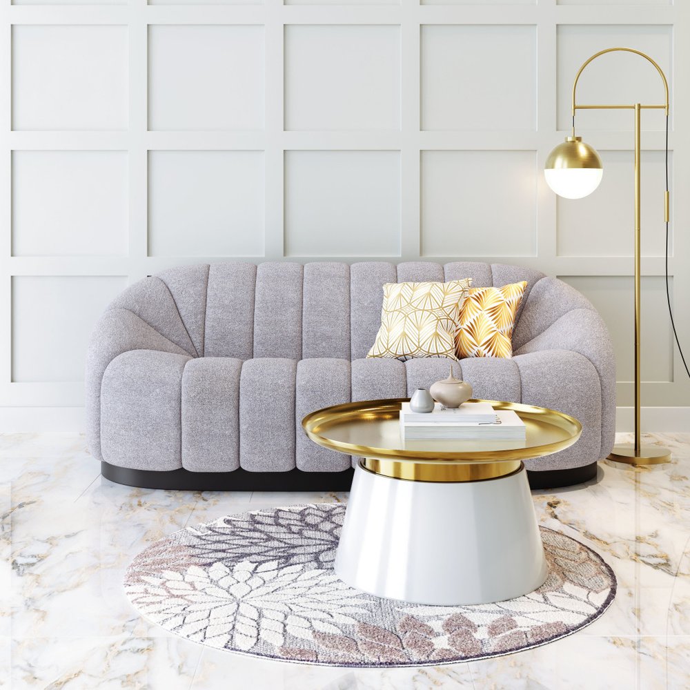 85" Light Gray Upholstered Curved Sofa
