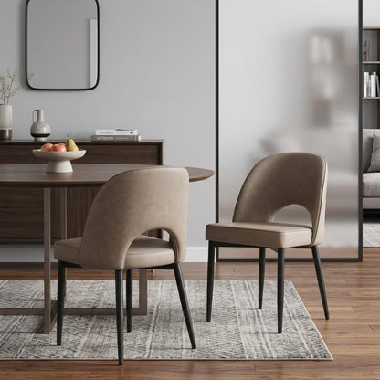 Set of Two Light Gray Slipcovered Faux Leather Dining Side Chairs