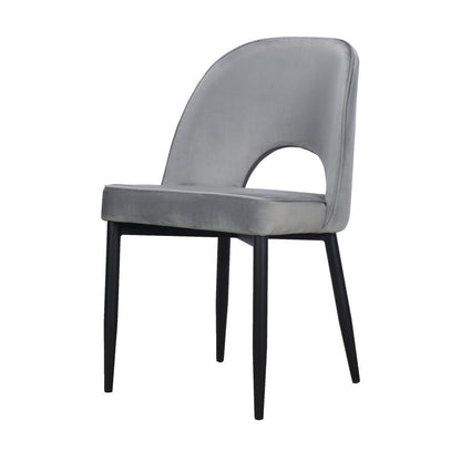 Set of Two Gray Slipcovered Velvet Dining Side Chairs