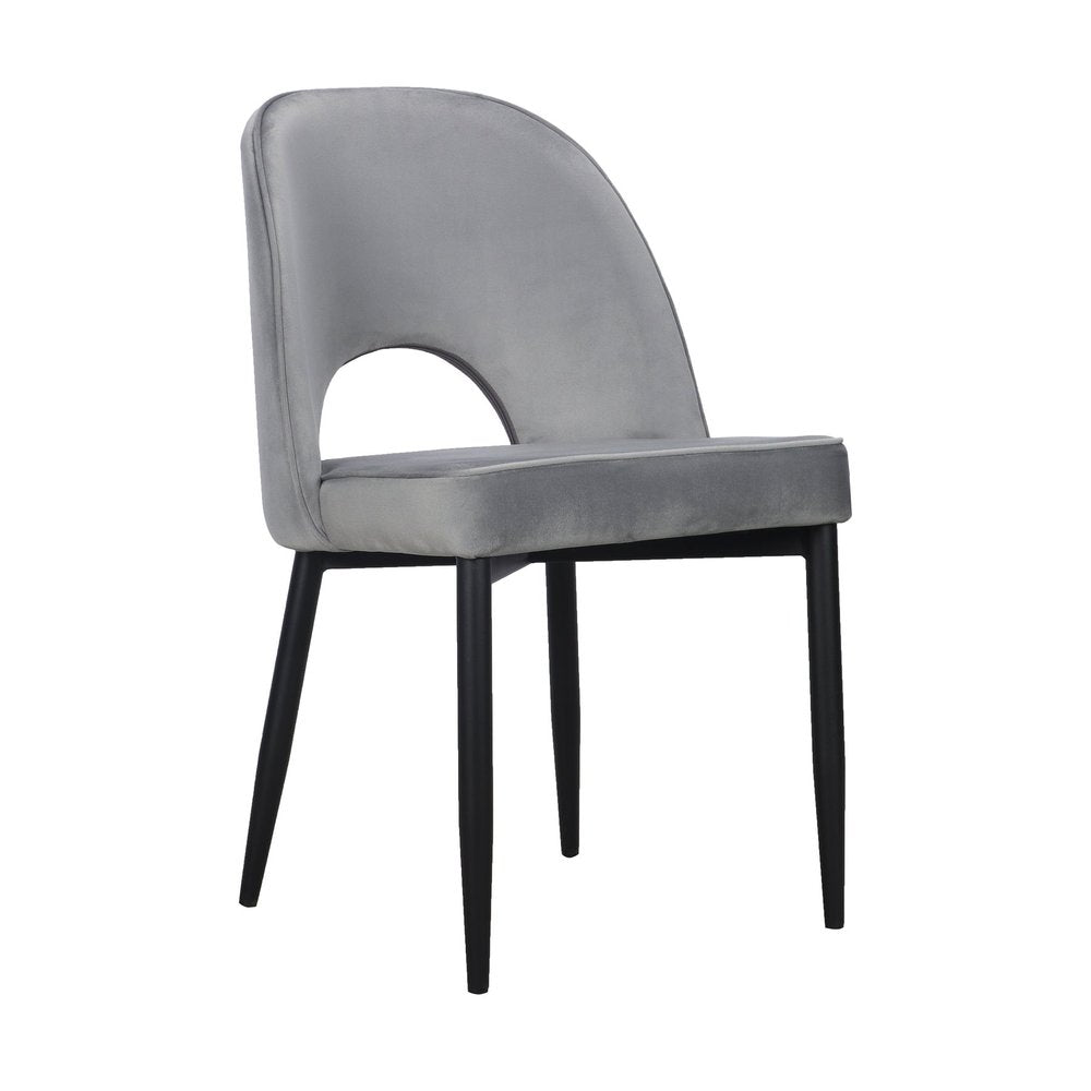 Set of Two Gray Slipcovered Velvet Dining Side Chairs