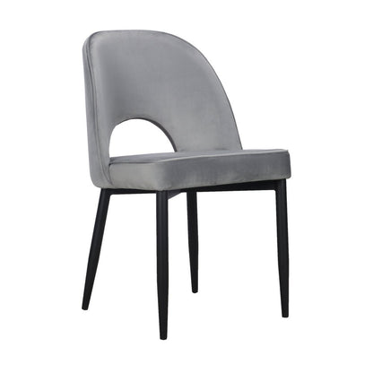 Set of Two Gray Slipcovered Velvet Dining Side Chairs