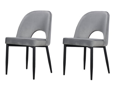 Set of Two Gray Slipcovered Velvet Dining Side Chairs