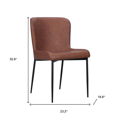 Set of Two Brown Slipcovered Faux Leather Dining Side Chairs