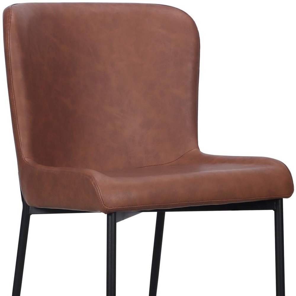 Set of Two Brown Slipcovered Faux Leather Dining Side Chairs