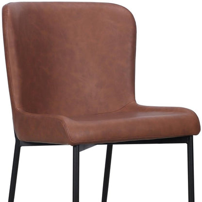 Set of Two Brown Slipcovered Faux Leather Dining Side Chairs
