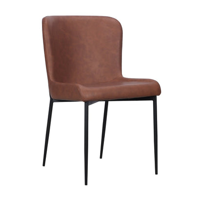 Set of Two Brown Slipcovered Faux Leather Dining Side Chairs