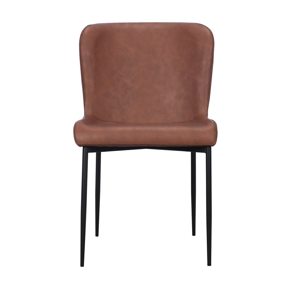 Set of Two Brown Slipcovered Faux Leather Dining Side Chairs