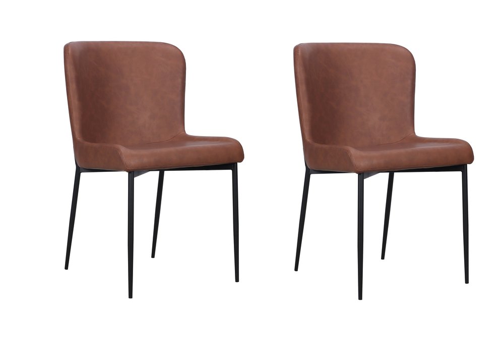 Set of Two Brown Slipcovered Faux Leather Dining Side Chairs