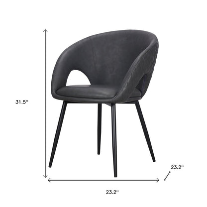 Set of Two Dark Gray Faux Leather Dining Arm Chairs