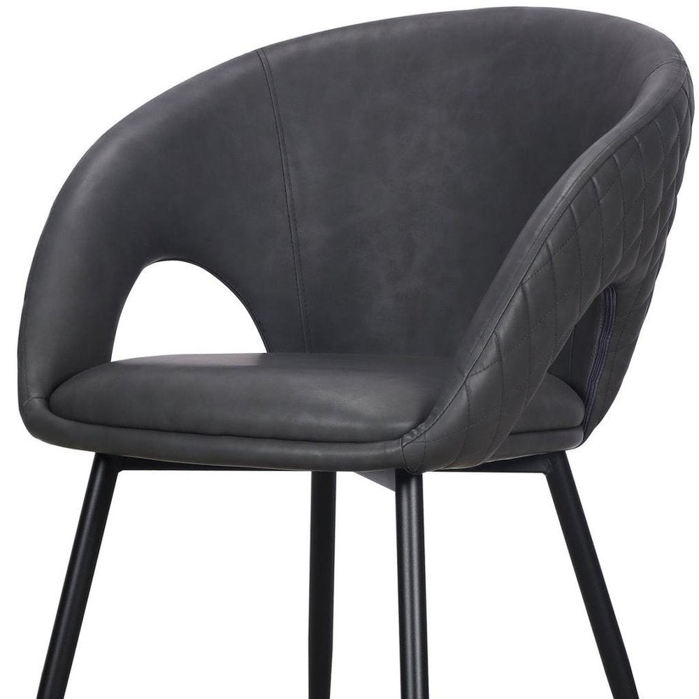 Set of Two Dark Gray Faux Leather Dining Arm Chairs