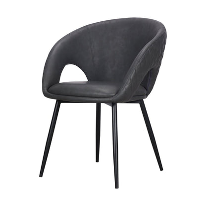 Set of Two Dark Gray Faux Leather Dining Arm Chairs