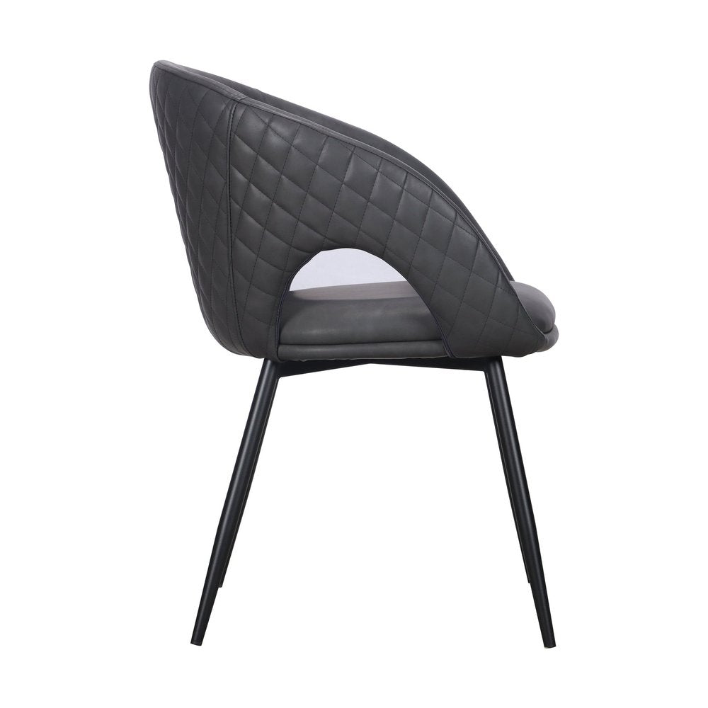 Set of Two Dark Gray Faux Leather Dining Arm Chairs