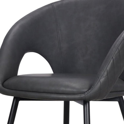 Set of Two Dark Gray Faux Leather Dining Arm Chairs