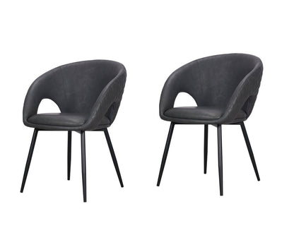 Set of Two Dark Gray Faux Leather Dining Arm Chairs