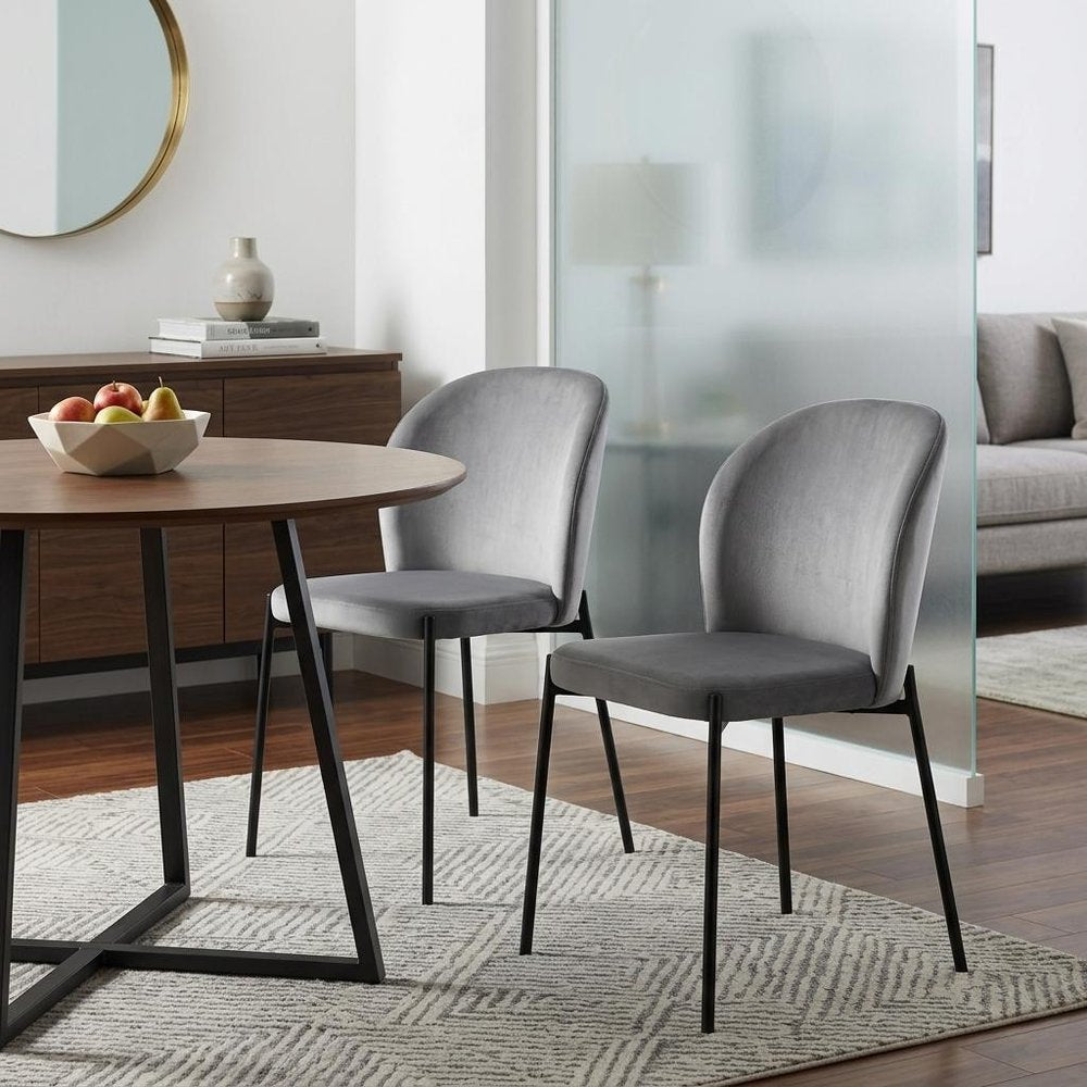 Set of Two Gray Velvet Dining Side Chairs