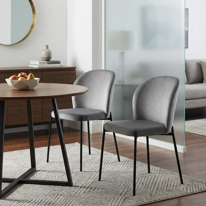 Set of Two Gray Velvet Dining Side Chairs