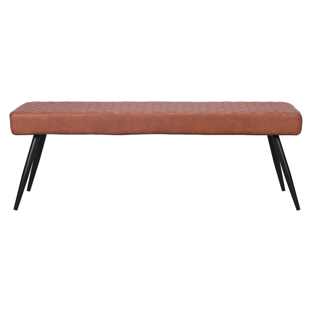 54" Brown and Black Faux Leather Upholstered Dining Bench