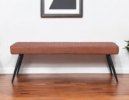 54" Brown and Black Faux Leather Upholstered Dining Bench
